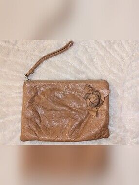 1980s Ruth saltz Soft Leather Wristlet Clutch with Flower Accent